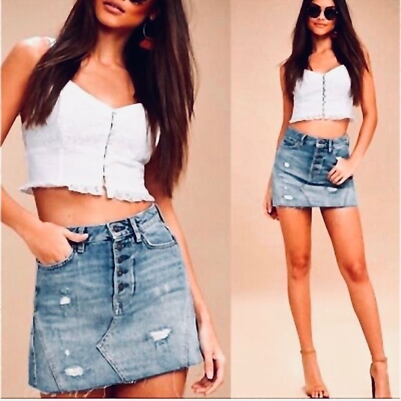 Free People Dresses & Skirts - Free People distressed denim mini skirt 28